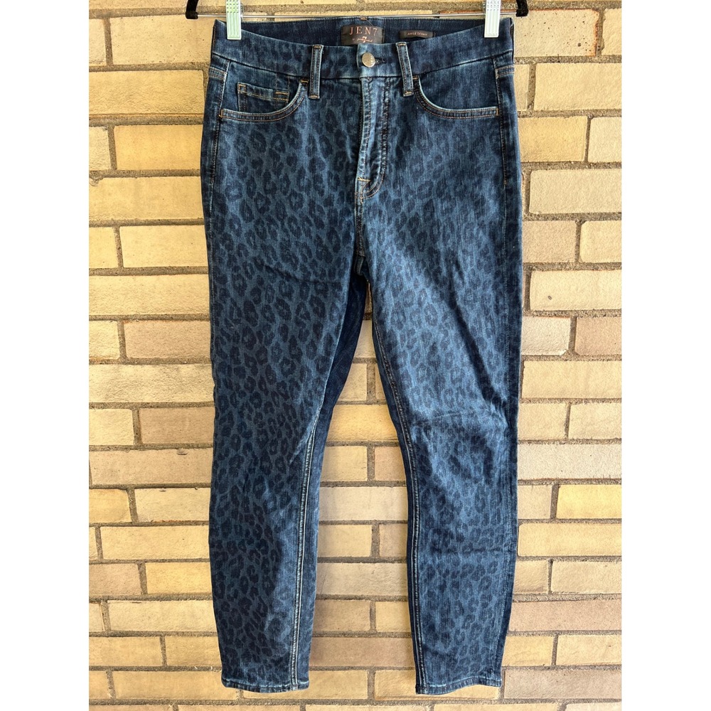Jen7 by 7 For All Mankind Leopard Print Ankle Skinny Jeans Size 4 Dark Wash Blue